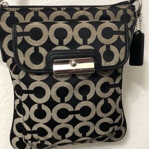 Coach Black and Tan Patterned Crossbody Bag